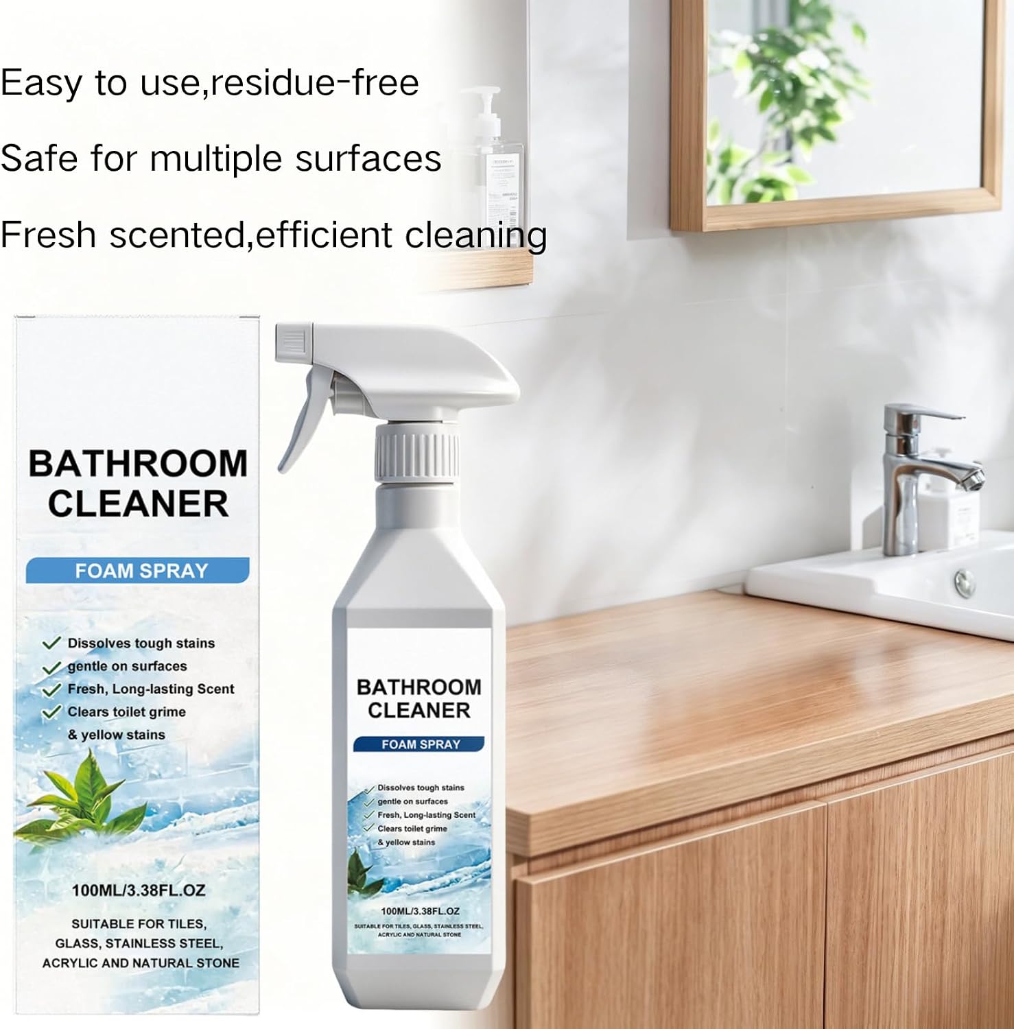 2PCS Scale Remover Bathroom Cleaner Foam Spray,Powerful Scale Remover,Bathroom Cleaner Foam Spray,Suitable for Tiles, Glass, Stainless, Steel, Sink.
