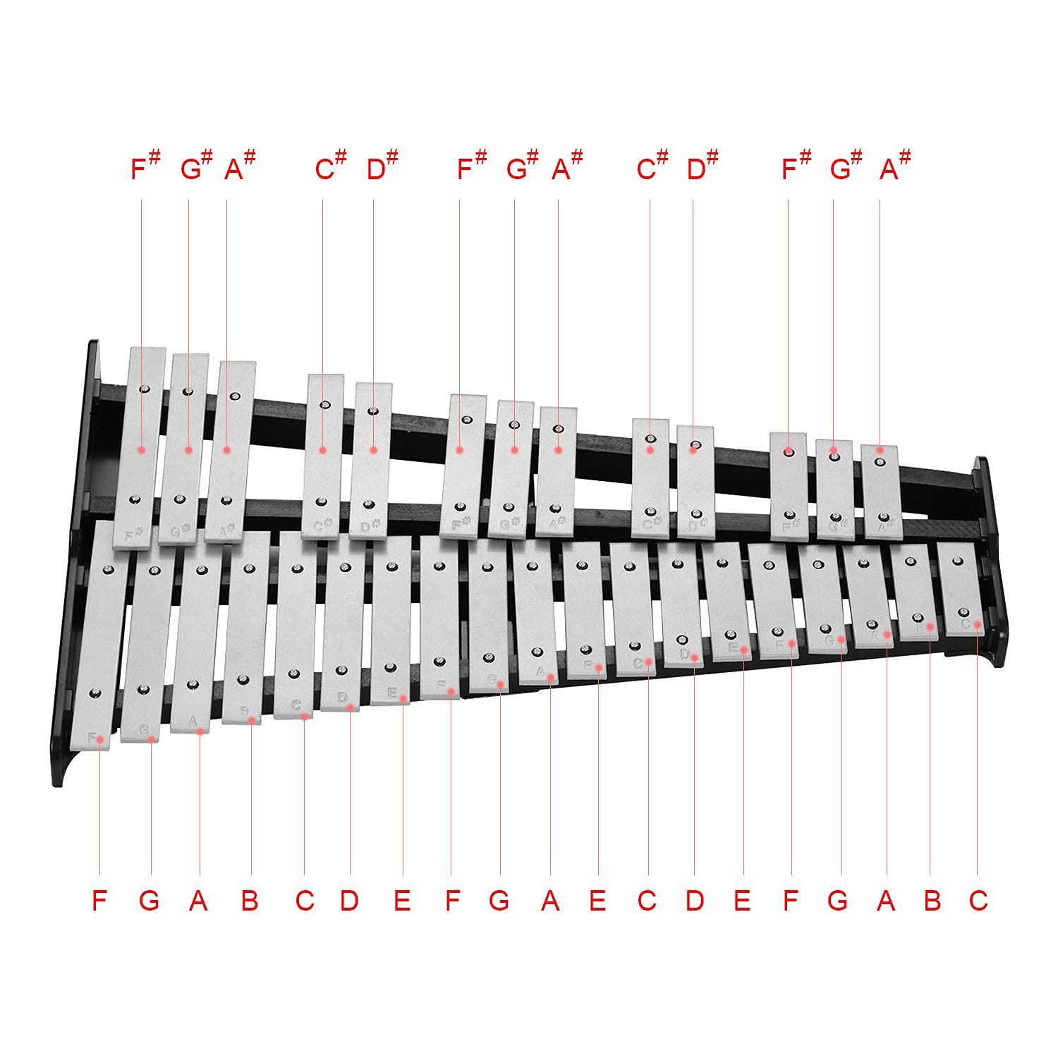 Ejoyous Instruments à 32 Notes Glockenspiel avec Base en Bois et Barres en Aluminium, Son Clair pour Enfants Adultes Débutants Mélomanes, Instrument de Percussion pour Enfants âgés et