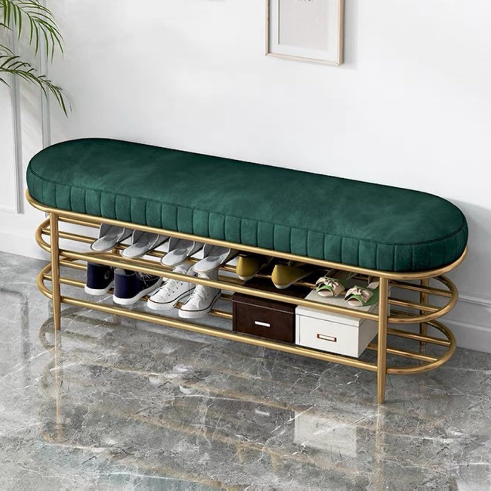 WJFTODAY Entryway Shoe Rack Bench 3 Tier Velvet Upholstered Shoe Storage Shelf for Bedroom Hallway Closet & Doorway Stylish & Functional 80cm Shoe Storage Solution
