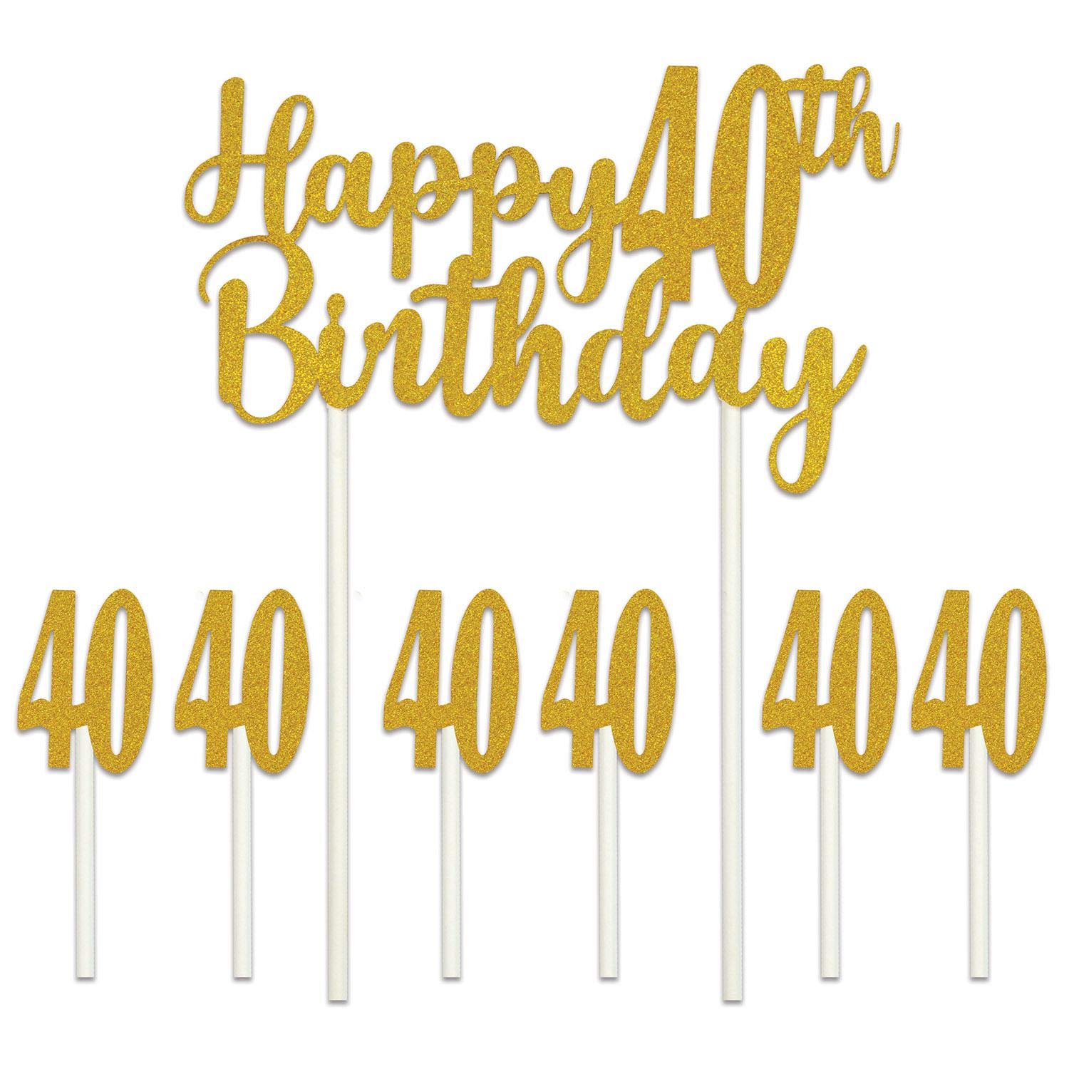 Beistle 53523-40 Tortenaufsatz Happy 40th Birthday, 3-teilig, 15,2 x 21,6 cm, gold/weiß