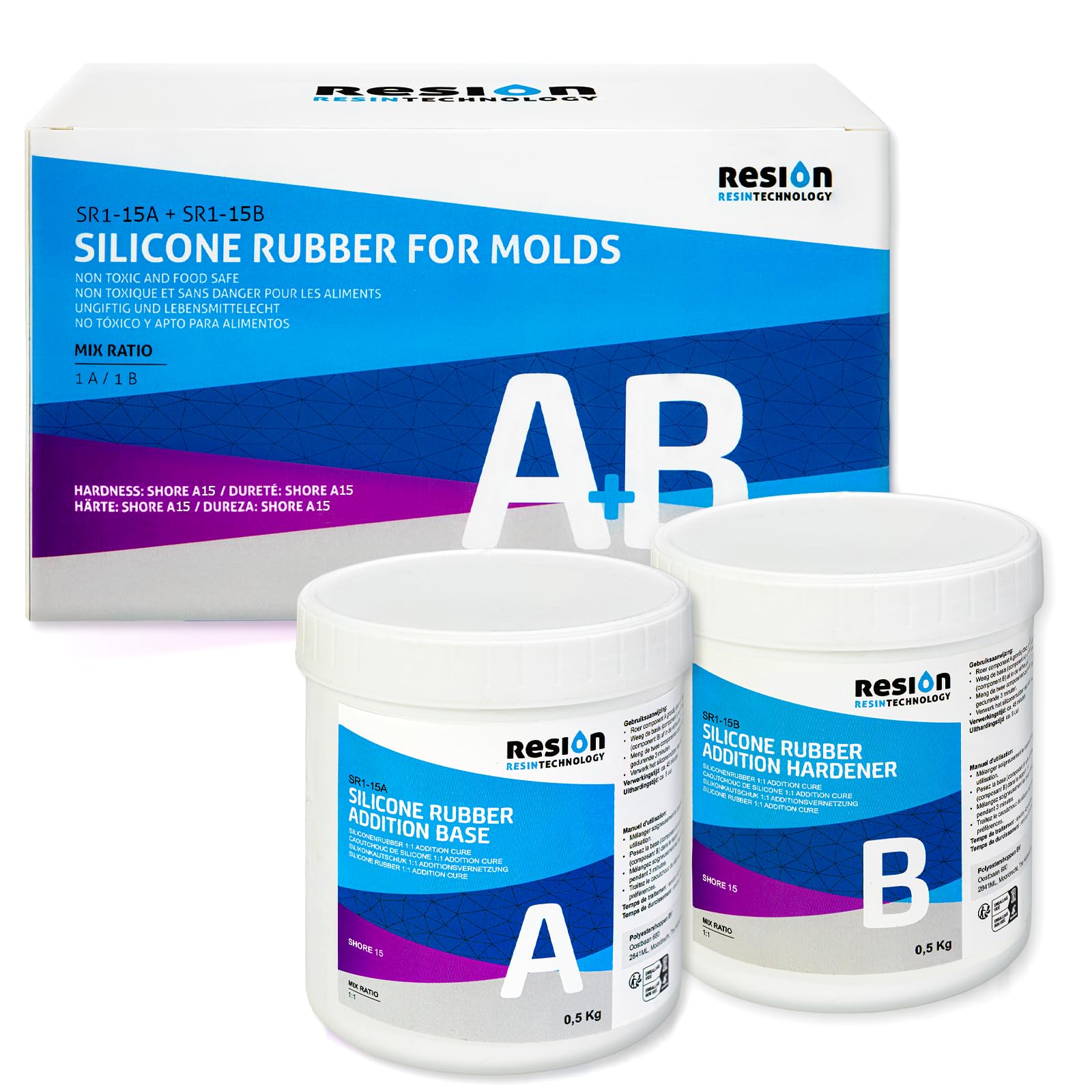 Caoutchouc Silicone R15 Souple 15 ShoreA Bi-Composant - 3 Kg - Moulage Rapide 6h Pour Bijoux, Résine, Plâtre Et Créations