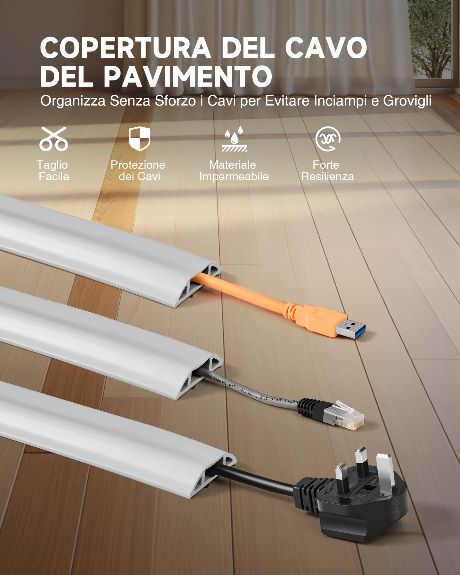 CREWORKS 1.8M Canalina Passacavi Pavimento a 3 Canali, Canalina Passacavi Calpestabile Adesiva, PVC Canalina Flessibile per Cavi Elettrici per Casa, Officina, Magazzino, Concerto, Grigio