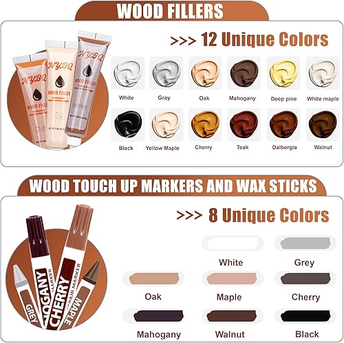Miniatura 2 de Kit de reparación de muebles de madera - Juego de 41 kit de reparación de piso de laminado y vinilo, rellenos de madera, reparación de arañazos en