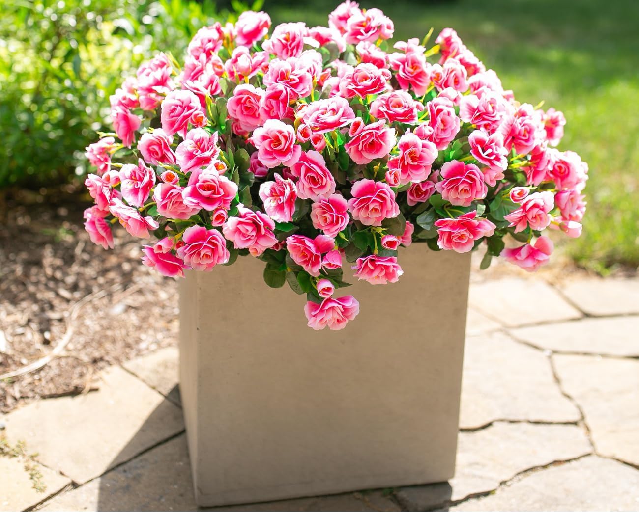Artificial Fake Outdoor Outside Flowers Plants For Spring Decor, Faux Silk Pink Camellia UV Resistant Realistic for Front Door Porch Patio Planter Balcony Garden Yard Home Decor, 3 Large Bundles