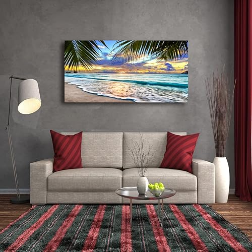 Miniatura 4 de Lienzo de playa para pared, imágenes temáticas de paisaje marino, decoración del hogar, océano azul, olas blancas, palmeras, pinturas para sala de