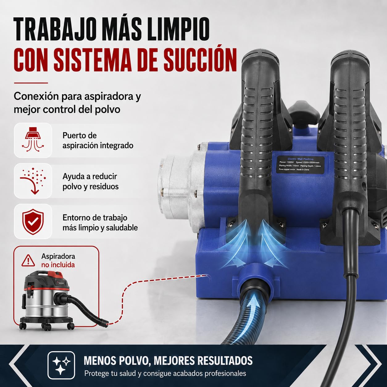 Máquina Eléctrica de Cepillado de Pared, 1680W Molino de Rodillos de Hormigón Molino de Pared Molino de Yeso 4000u/Min, Para Raspar Masilla, Cal, Pintura, Azul