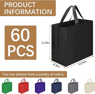 Reusable Grocery Bags 12.6 * 6.3 * 11.8 in - Non Woven Totes Bag with Reinforced Handles, Shopping Bags Bulk