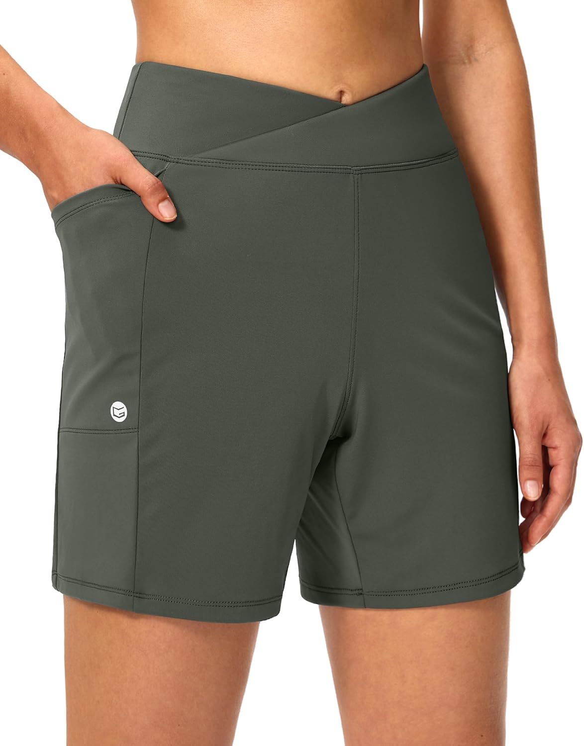 G Gradual Women's Athletic Shorts 6" High Waisted Stretchy Bermuda Shorts for Women Quick Dry Summer Casual Shorts