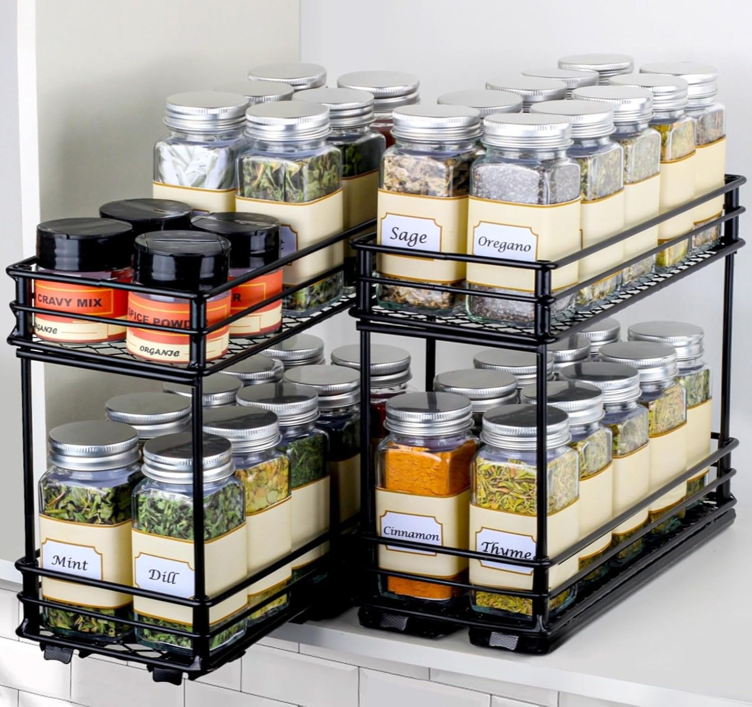 Amazon.com: Sakugi Spice Rack Organizer- 2-Pack 2-Tier Pull Out Spice ...