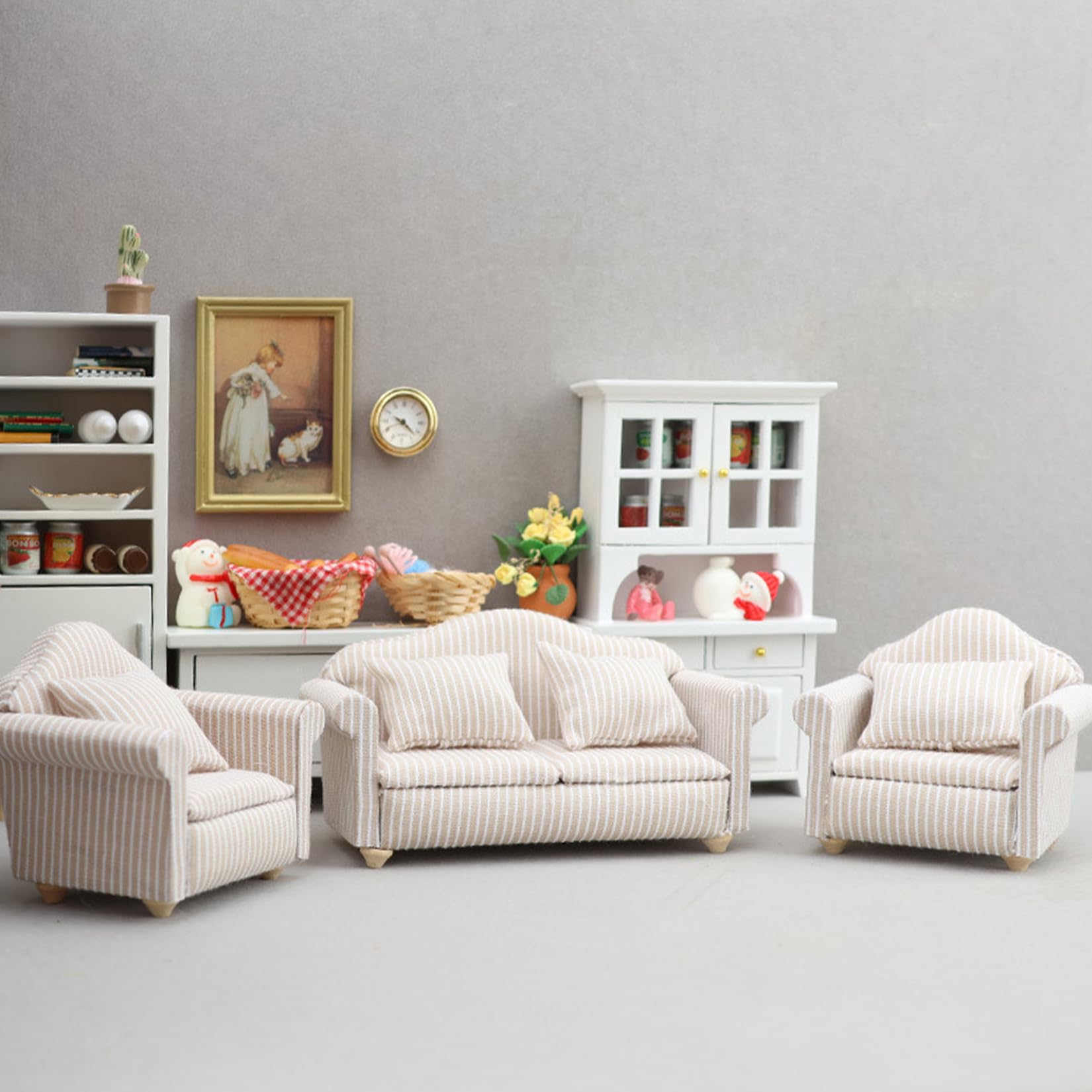 Miniaturowa sofa Kanapa Akcesoria do domku dla lalek Drewniane meble do domku dla lalek Miniaturowe akcesoria(C)