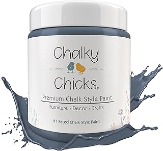 Chalky Chicks All-in-One Chalk Paint for Furniture or Cabinet - 16 Fl Oz - Matte Finish Blue Steel (Blue Gray) for Metal, Wood Furniture Paint - No Sanding All-in-One for Home Decor & Crafts, USA Made