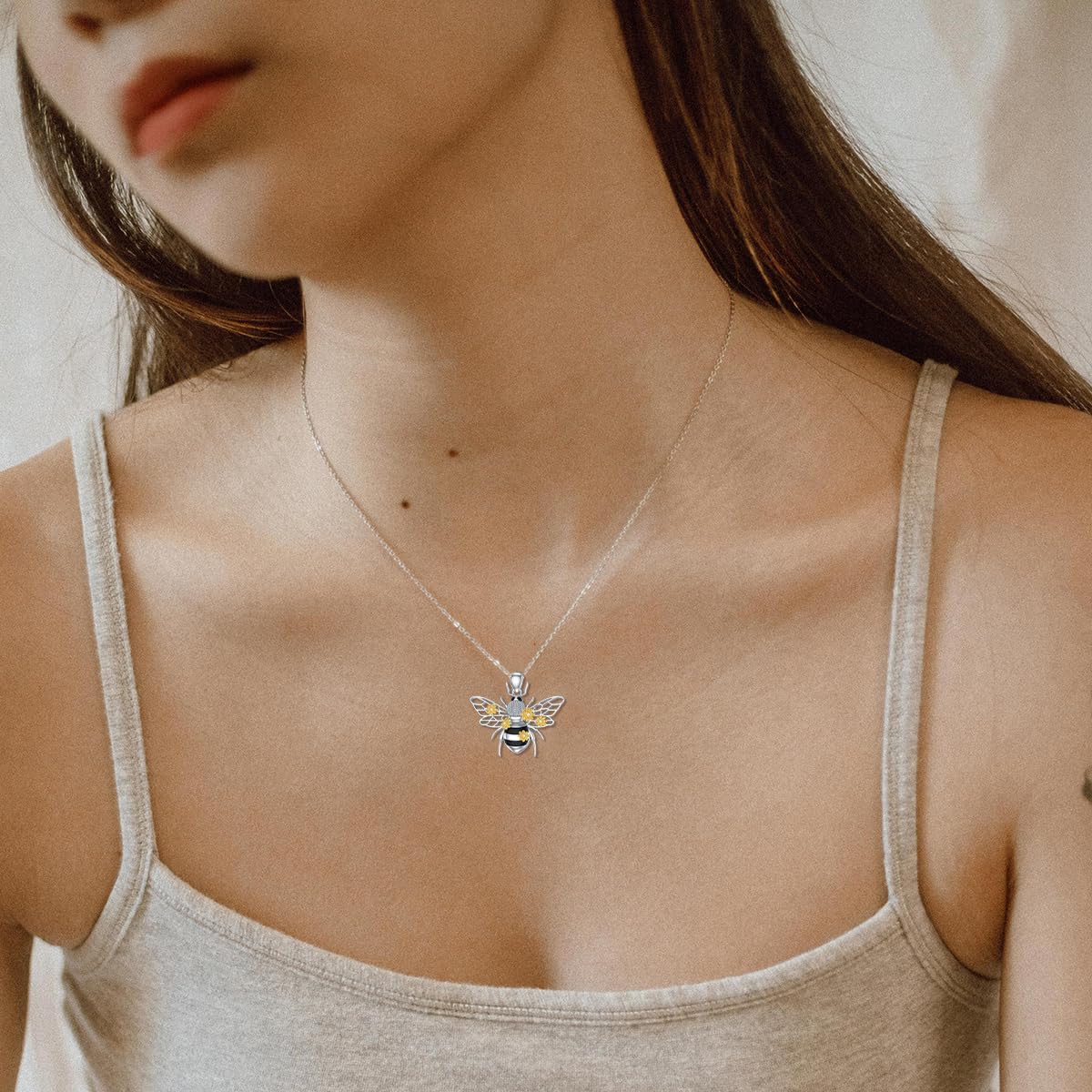 Diamond Bee Necklace for Women 925 Sterling Silver Honeybee Pendant Animal Jewelry Bee Gifts for Mother's Day Birthday - Image 2