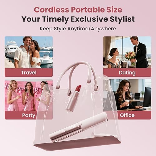 Miniatura 6 de CHIKYO Plancha de pelo inalámbrica 2 en 1 portátil, máximo 440 F, pantalla LED, mini plancha plana recargable para viajes con aceite de argán