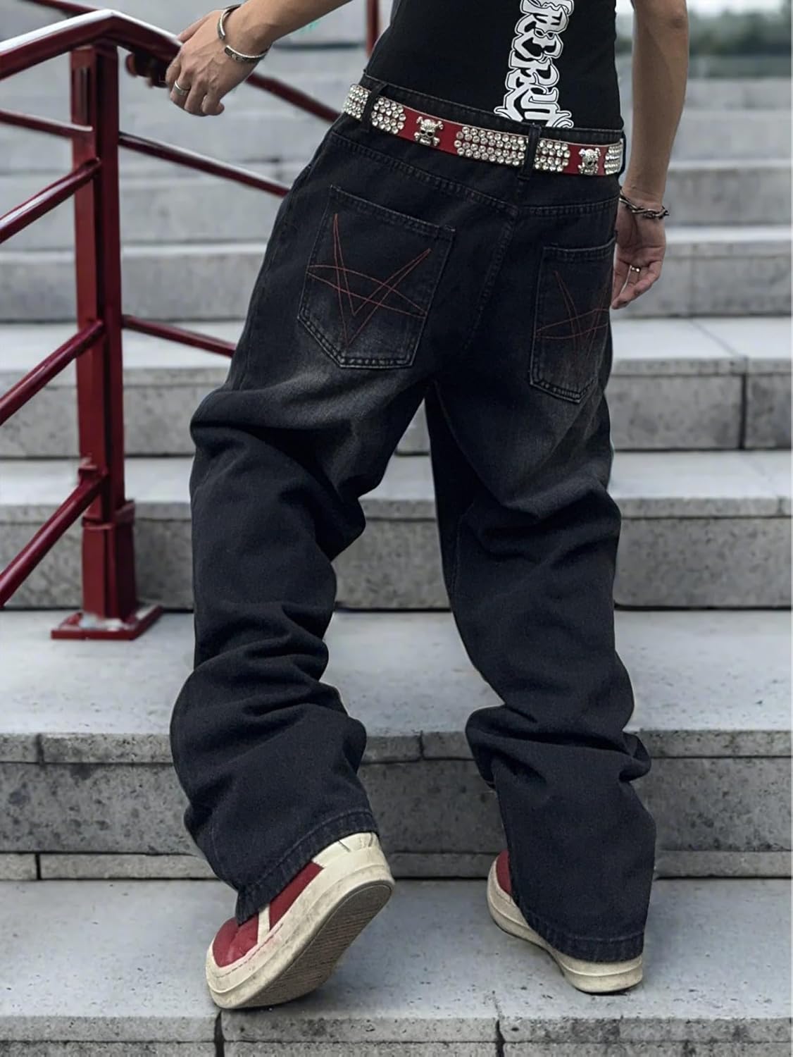 Men's Hip Hop Baggy Jeans Wide Leg Skater Jeans Vintage Loose Fit Denim Pants Streetwear Rock - Image 3