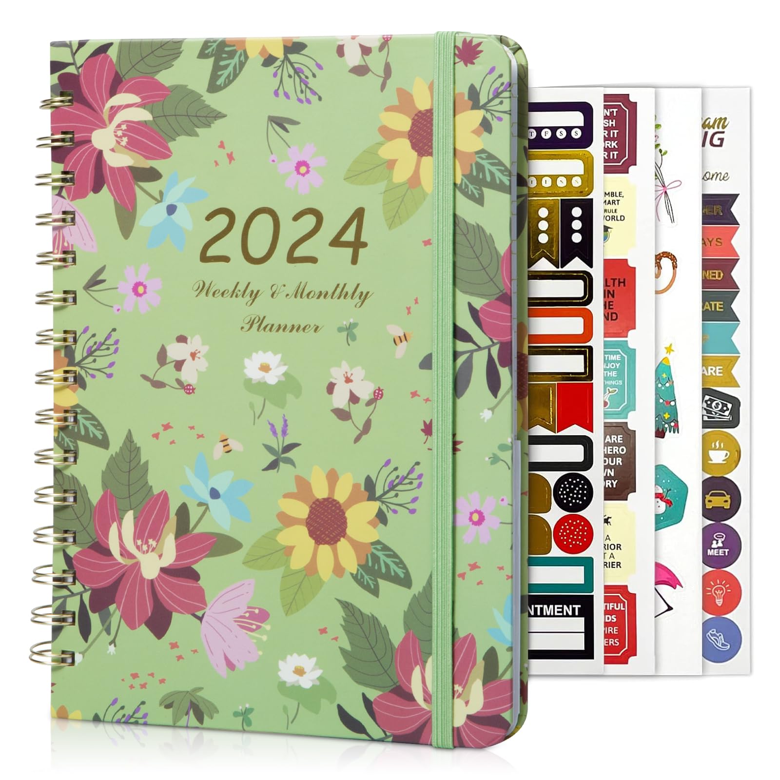 2024 Planner, Undated Weekly & Monthly Life Planner to Hit Your Goals & Live Happier, 12 Months Academic Daily Planner, Appointment Book, Yearly Agenda Productivity for Women & Men A5 (Green Flower)
