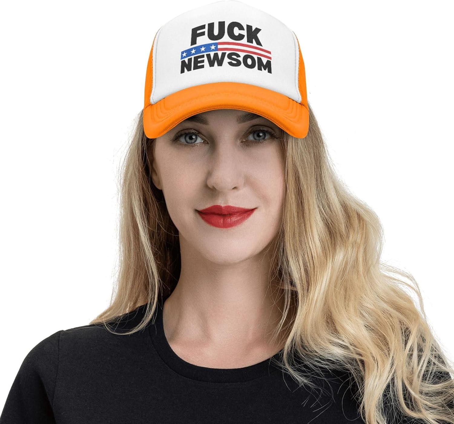 Fuck Newsom Hat Gavin Newsom Sucks Anti Newsom Mesh Hat Men Women Baseball Cap Trucker Hat Orange