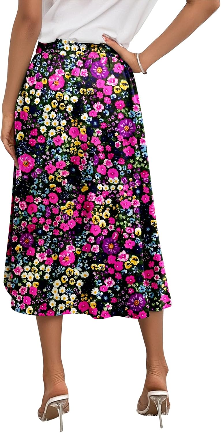 Angerella Womens Skirt Midi High Waist A-Line Casual Floral Print Trendy Bohemia Work Elegant with Pockets - Image 6