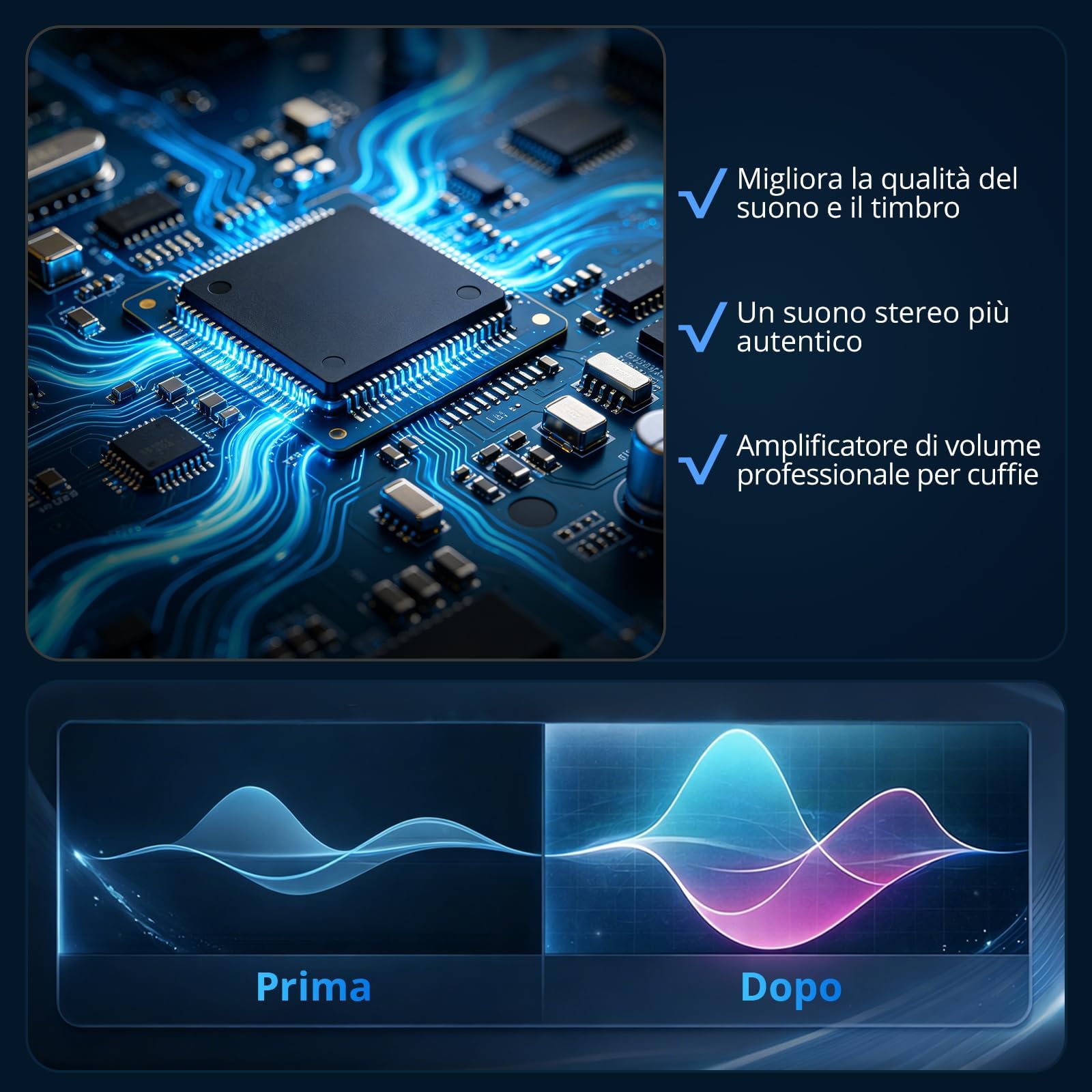 Amplificatore per Cuffie Hi-Fi Portatile Ricaricabile 16-300Ω Due Livelli di Guadagno Manopola Volume Ingresso/Uscita 3,5 mm