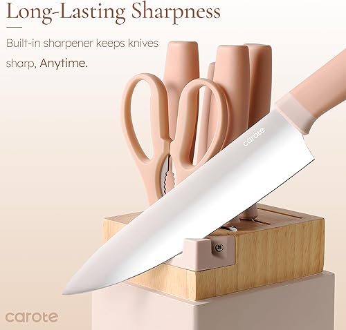 Miniatura 3 de CAROTE Juego de 9 cuchillos de cocina con afilador, cuchillos aptos para lavavajillas, cubiertos forjados con cuchillas de acero inoxidable