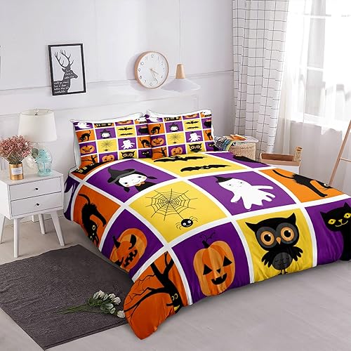 Miniatura 39 de Pumpkin Bedding Halloween Duvet Cover Set Funny Evil Pumpkin Pattern Design Black Halloween Bedding Set Queen 1 Duvet Cover 2 Pillowcases