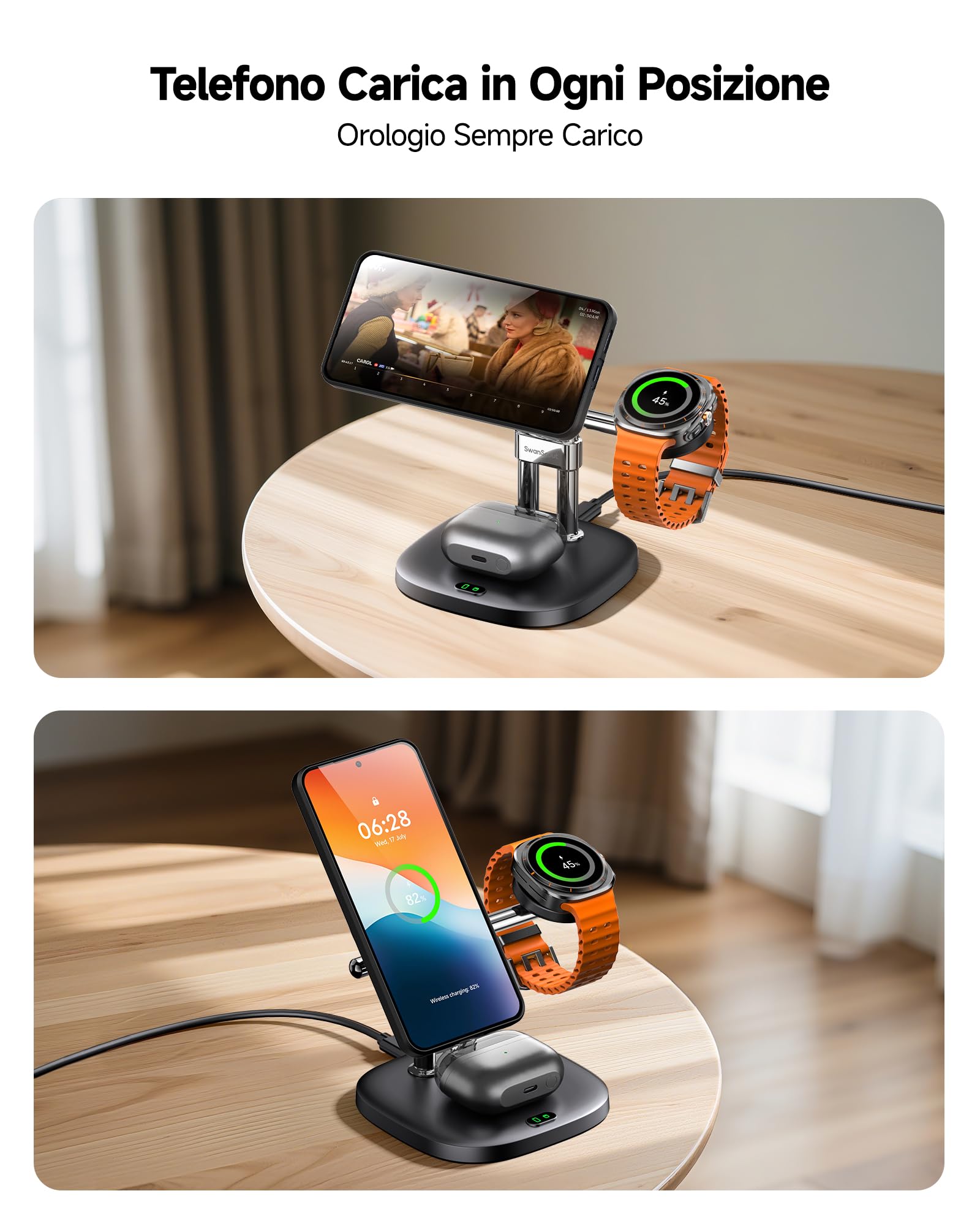 Magnetico Caricatore Wireless per Samsung Z Fold 8/8 Ultra/S26 Ultra/Flip 8 | 3 in 1 Stazione di Ricarica per Samsung S26/S25/Fold8, Base Ricarica per Galaxy Watch 8/8 Classic/Ultra 2 & Galaxy Buds 4 Pro