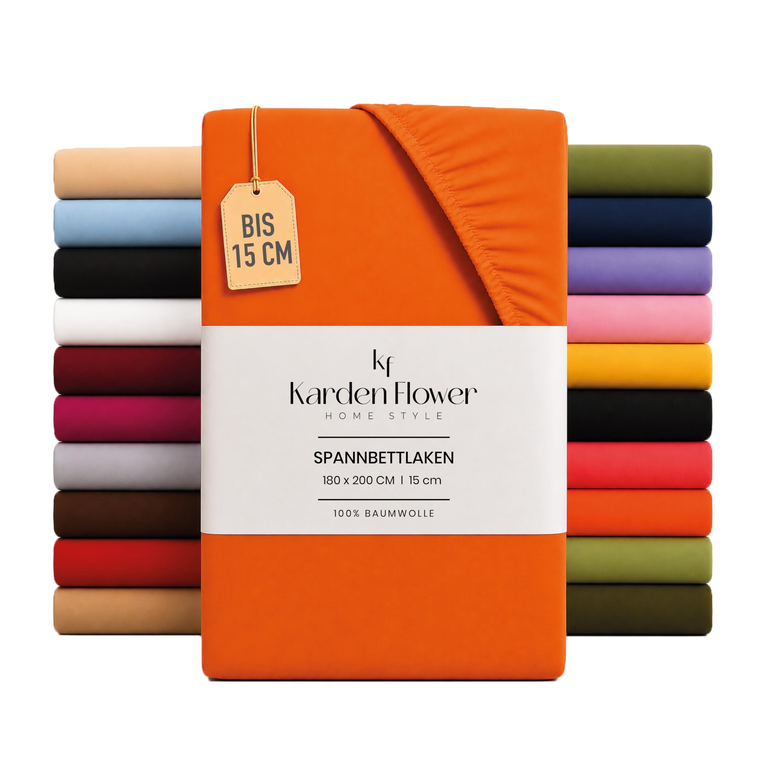 Karden Flower Jersey Topper Fitted Sheet Topper 120 x 200 cm Orange - Fitted Sheet 100% Cotton, Bed Sheet Topper 120 x 200 cm up to 15 cm Mattress Height Orange