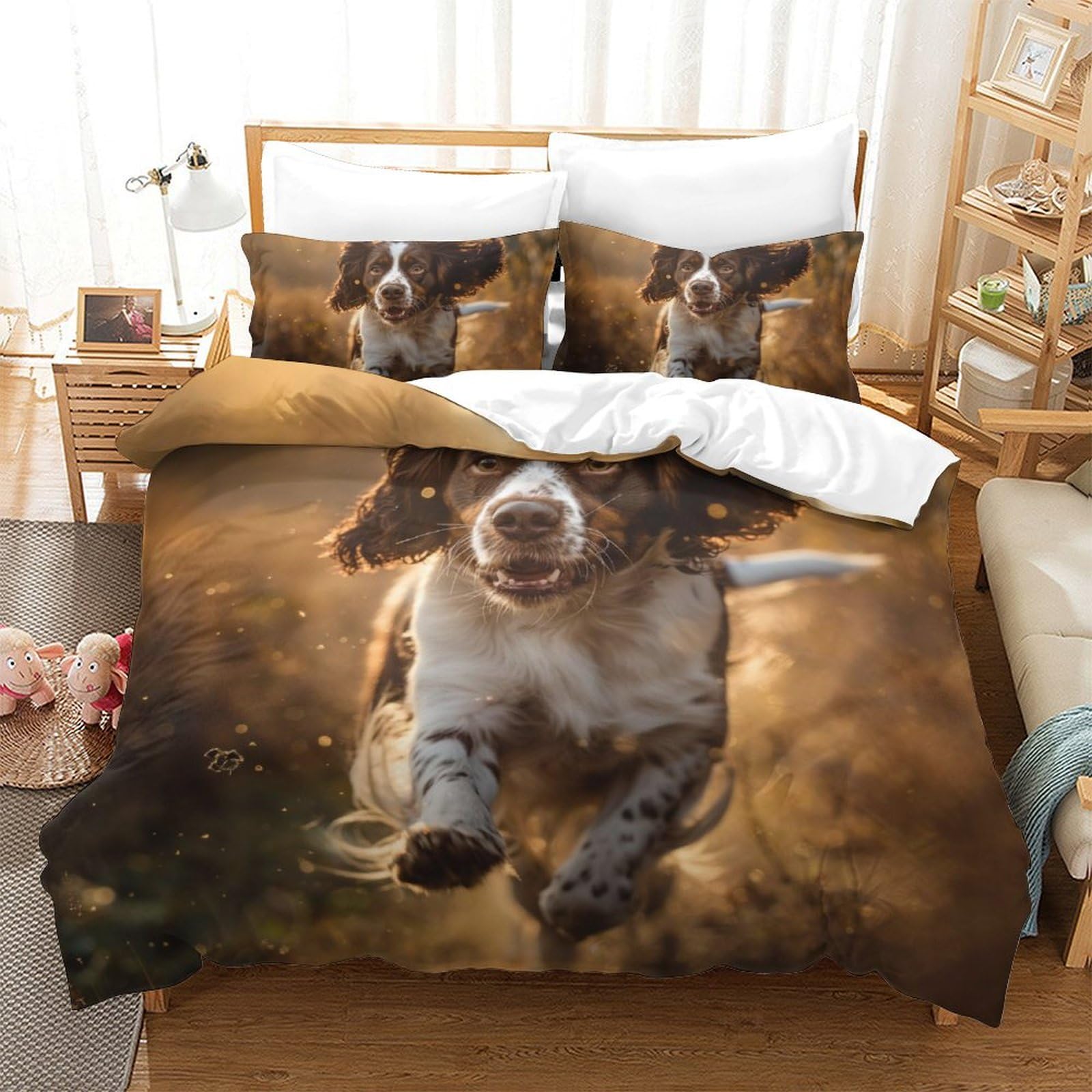 GXYUAOIEF 3D Printed Duvet Cover Set English Springer Spaniel Comforter With Pillow Cases Home Bedding Cover Sets With Invisible Zipper for Boys Girls Adult King（220x240cm）