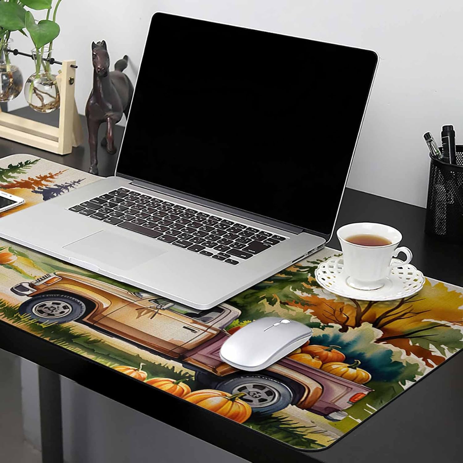 Oversized Gaming Mouse Pad Autumn Thanksgiving Pumpkin Harvest Desk Mat for Home Office Extended XXL Computer Mouse Pad with Non-Slip Backing for Laptop Desktop Keyboard 35 x 15 Inches