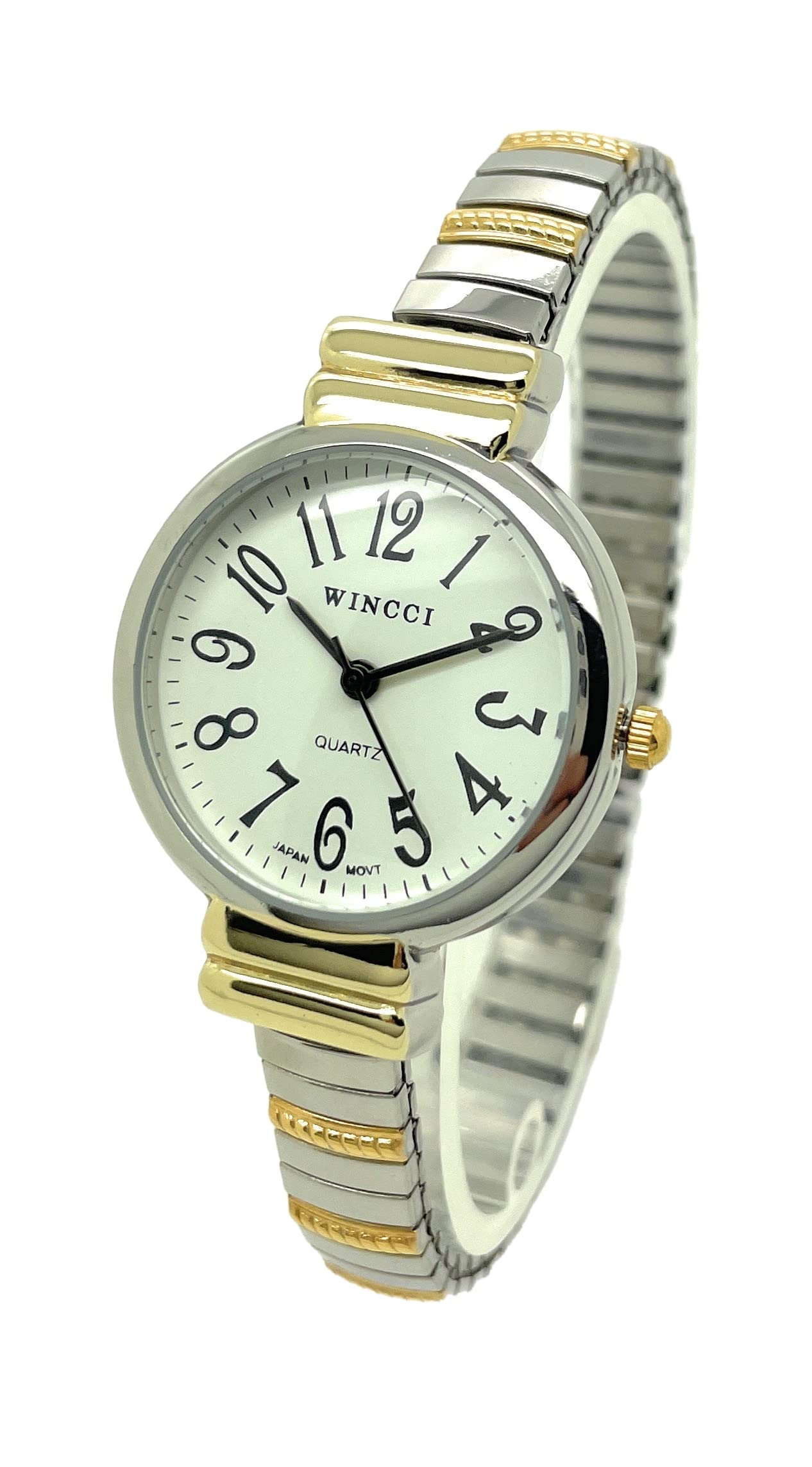 Ladies Big Numbers Stretch Elastic Band Fashion Watch Wincci (Two Tone)