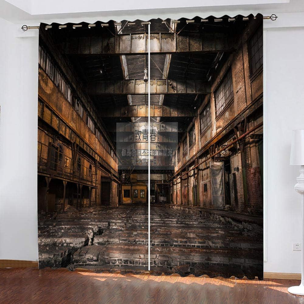 WANGC Thermal Insulation Blackout Curtains Retro Industrial Plant 2X(46X90Inch ) Living Room Bedroom Children'S Room Shading And Heat Insulation Perforated Curtain 2 Panels