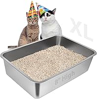 Vista 15 de Caja de arena de acero inoxidable para gatos, caja de arena de metal cubierta, bandejas de arena para gatos con lados altos, cajas de arena