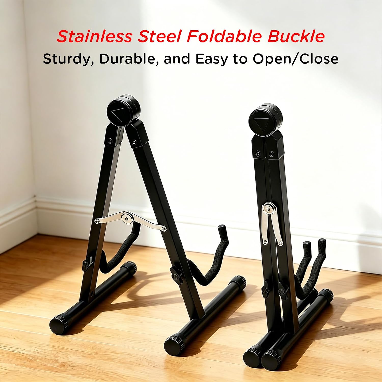 DIDA Guitar Stand, A Frame Wooden Guitar Stand, Foldable Acoustic Classic Guitar Floor Stand, Single Guitar Stand Holder with Padded Foam and Non Slip Pad, Guitar Accessories (Black Wood)
