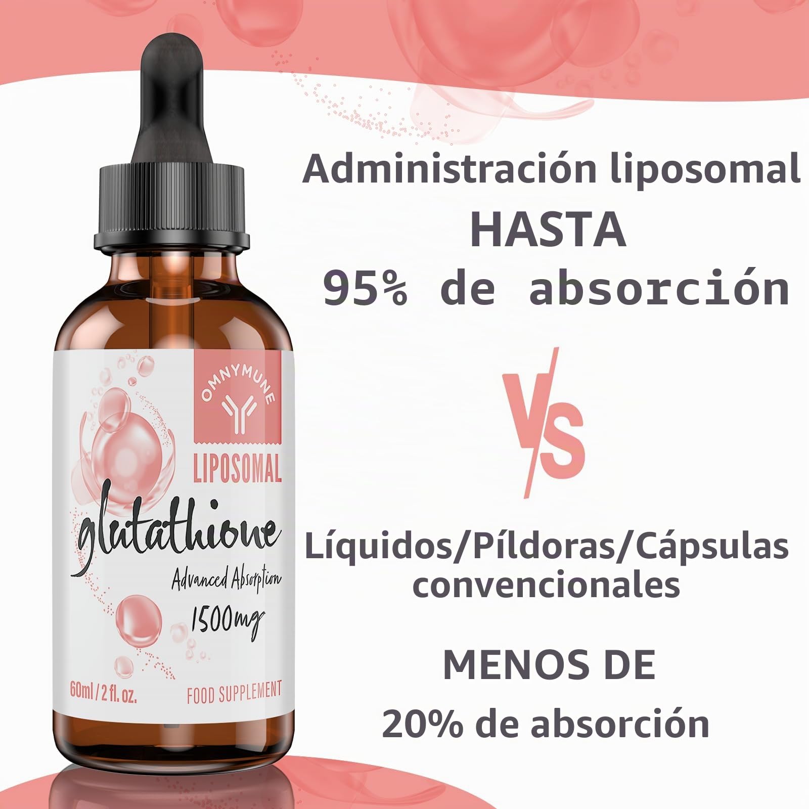 Glutatión Liposomal 1500 mg, Líquido de glutatión Oral con Vitamina C, L-Glutatión reducido (GSH), Vegano 180 ml
