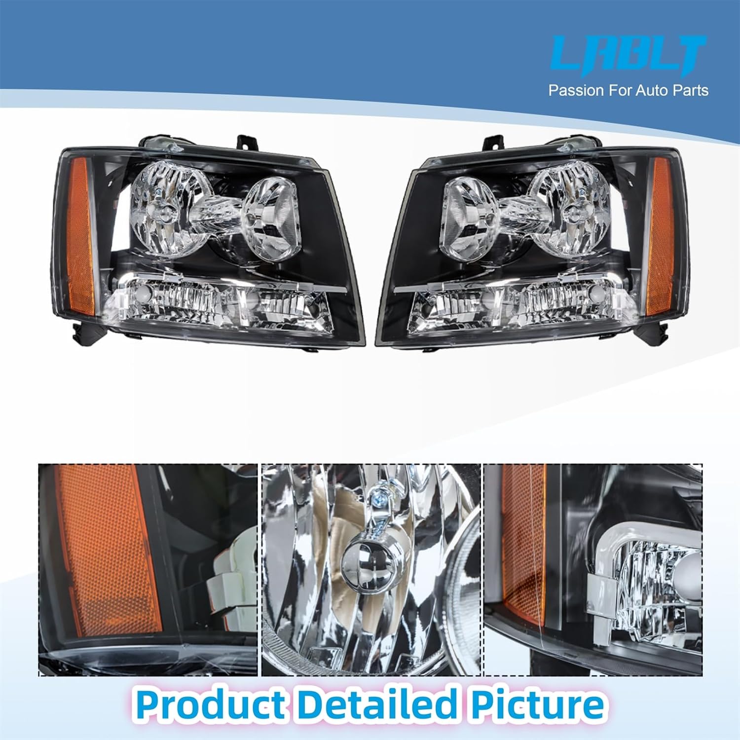 LABLT Headlights Front Head Lamps Replacement for 2007-2014 Avalanche Suburban Tahoe Headlight Assembly Pair Driver and Passenger Side