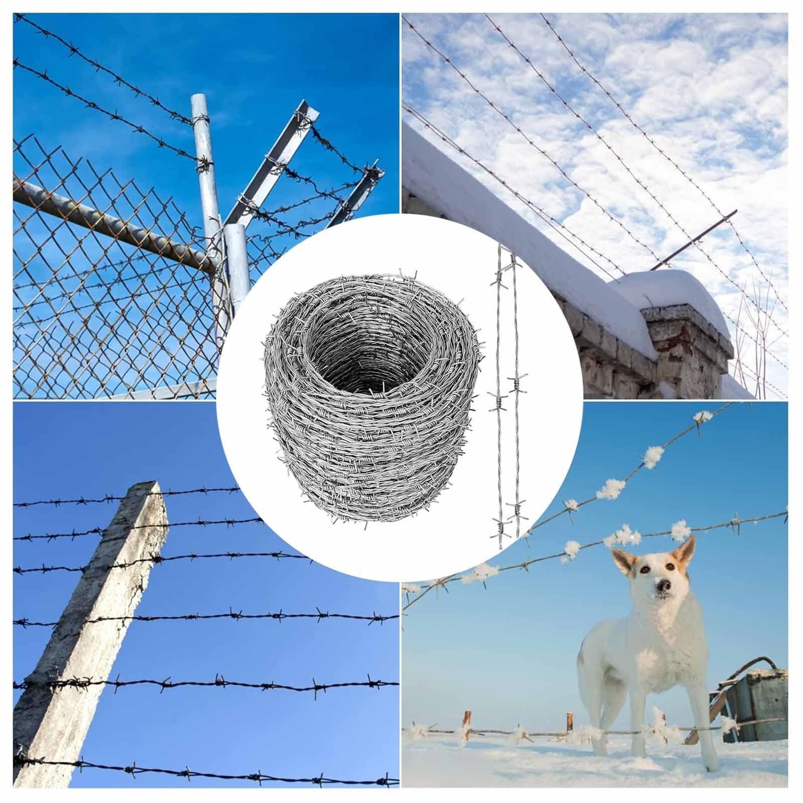 Rollo de Alambre de púas de Acero Inoxidable de 4 Puntas, Alambre de púas galvanizado en Caliente, Ideal para Manualidades, barreras de Seguridad y disuasión de Animales (10 m/32,8 pies).