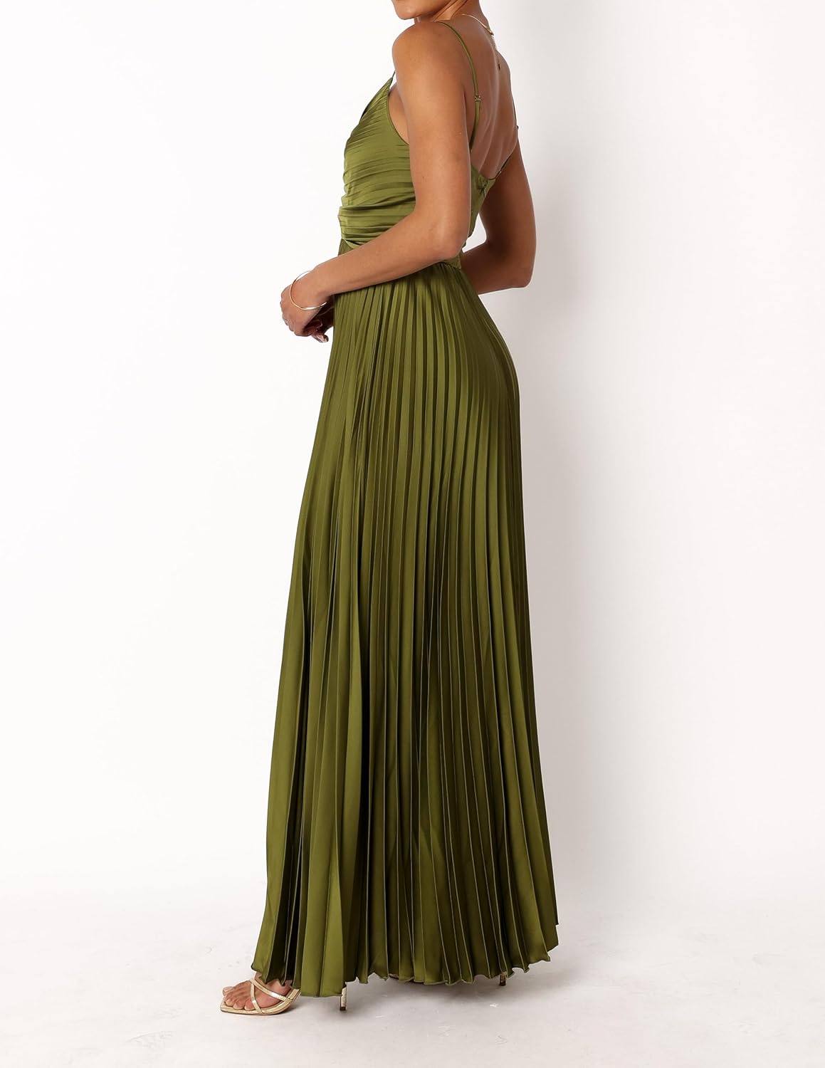 LASPIA Women's Pleated Dress Formal Adjustable Spaghetti Strap Maxi Solid Bridesmaid Evening Party Dresses - Image 3