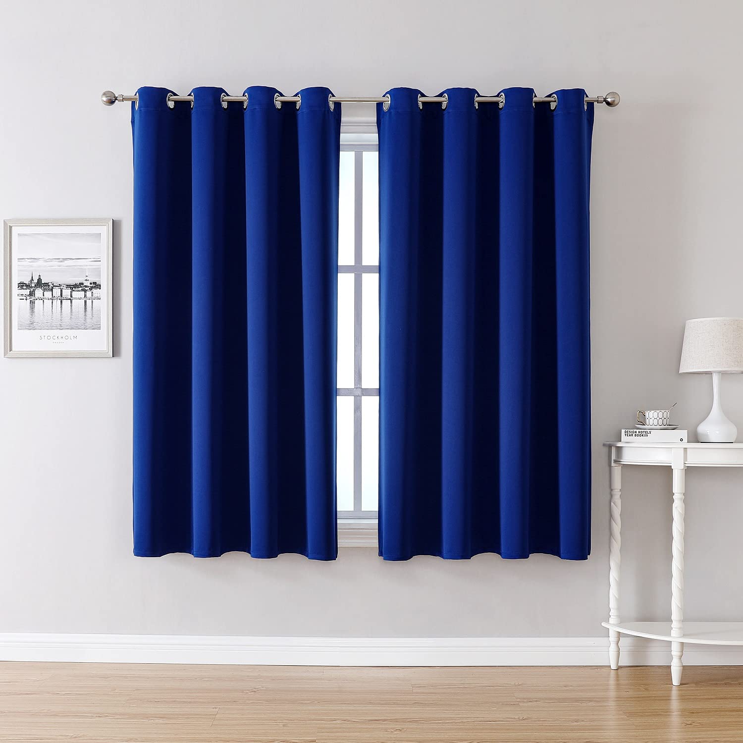 ChrisDowa Blackout Curtains for Bedroom and Living Room 45 Inches Long | 2 Panels Set, Thermal Insulated, Light Blocking, Room Darkening, Grommet, Window Treatment Drapes, Royal Blue, 52 x 45 Inch