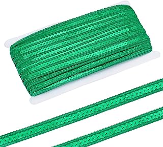 PH PandaHall 36 Yards Green Sequin Ribbon Trim 1/2 inch Sequin Braid Trim Flat Glitter Ribbon Paillette Sequins Lace Trim for Sewing DIY Crafts Dress Costume Home Wedding Party St Patrick's Day