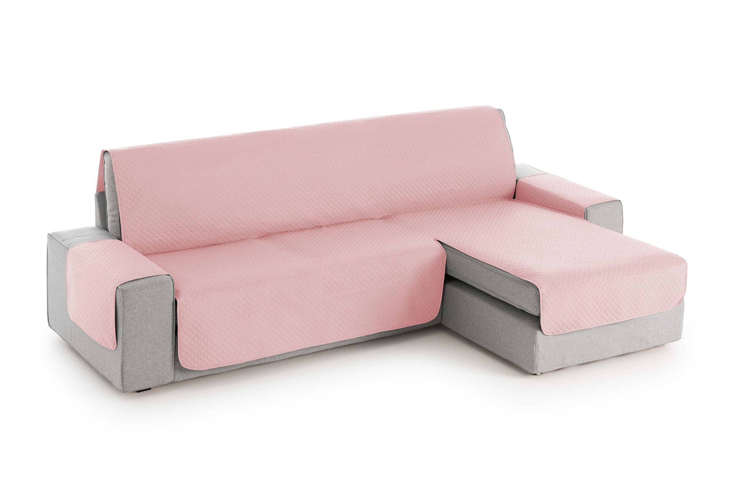 Textilhome Copridivano 3 Posti con Penisola Destro Adele – Trapuntato Reversibile Universale Rosa | Copri divano Angolare 200 cm, Salvadivano Antigraffio per Gatti, Antimacchia