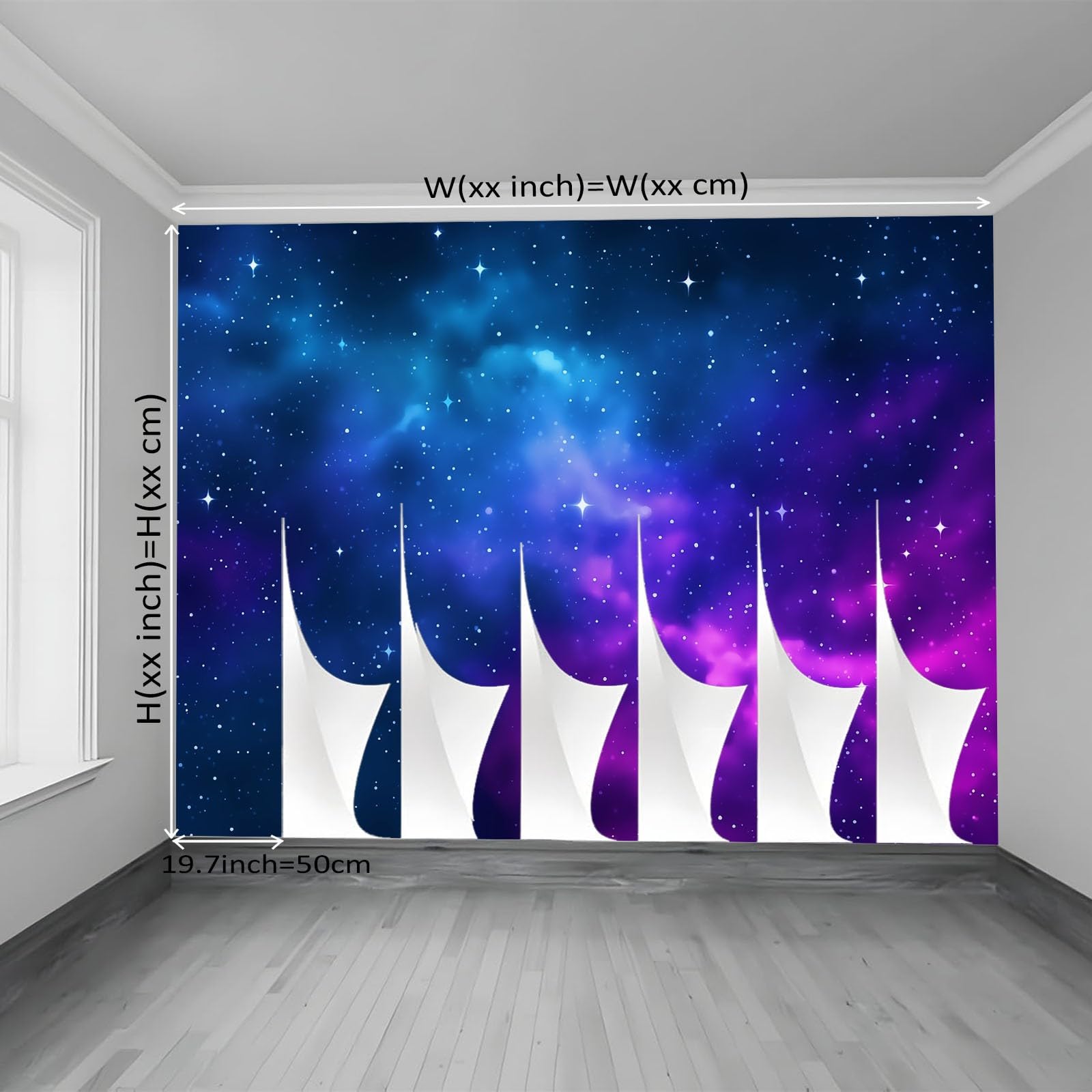 Bardzo duża fototapeta 400 x 280 cm (szer. x wys.), wzór kosmicznej galaktyki, usuwalna fototapeta do przestronnego salonu, niebiesko-fioletowa