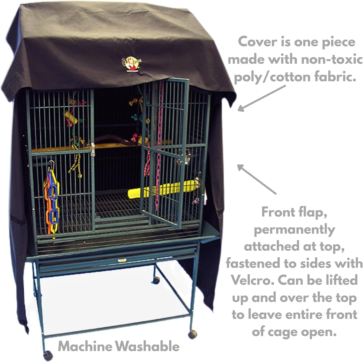 Cozzzy Covers 2422 PT Universal Cage Cover Black Poly-Cotton 52" L for 22"-24" W and 20"-24" D Play Top Bird Cages for Medium to Large Birds