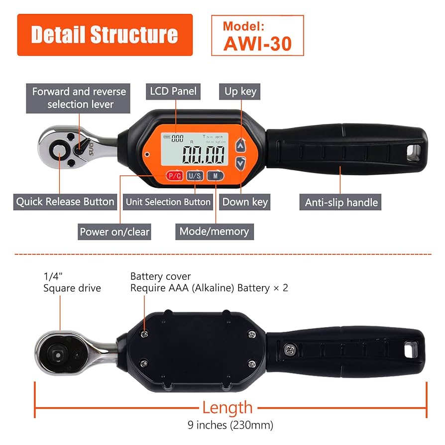 SUGPV Mini Digital Torque Wrench - 1/4-inch Drive with