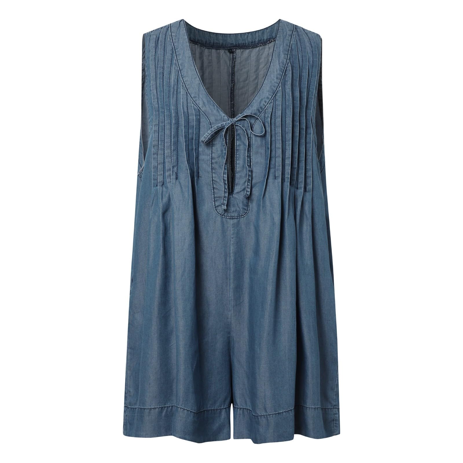 Generico Tutine Donna Aderente - Tutina Donna Corta - Salopette Corta in Denim Senza Maniche con Lacci sul Davanti da Donna con Tasca