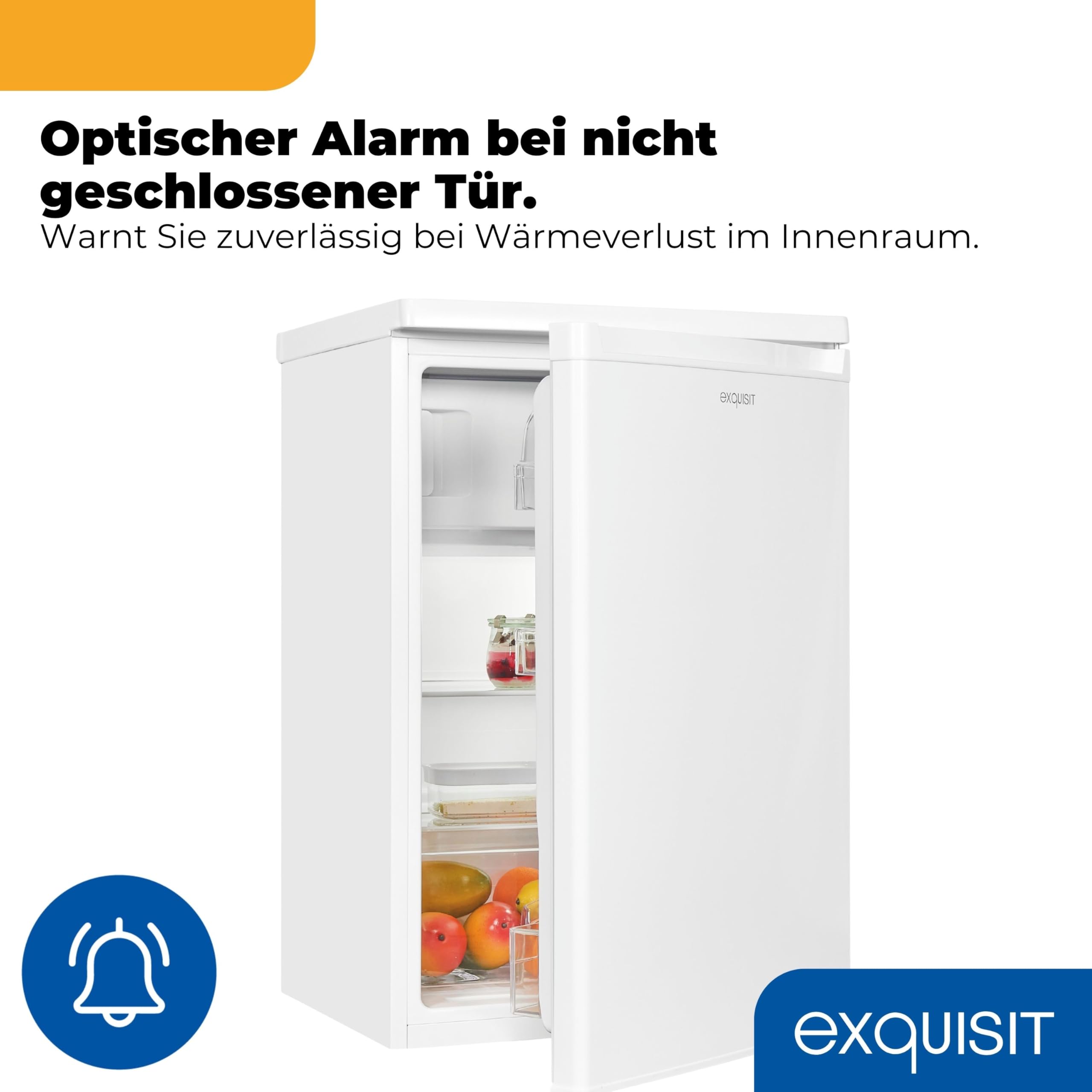 Exquisit KS516-4-E-040E Kühlschrank mit Gefrierfach, 109 l, LED, Weiss | Kompaktes Standgerät mit 4-Sterne-Gefrierfach, 139 kWh/Jahr, 40 dB, wechselbarer Türanschlag, 85 cm hoch, Glasablagen
