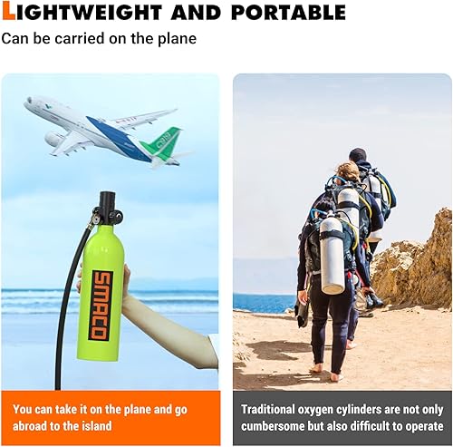 Miniatura 4 de SMACO Equipo de buceo para buceo de 1L Mini tanque de buceo hasta 20 minutos de tiempo de buceo pequeño de emergencia de reserva de buceo Kit de