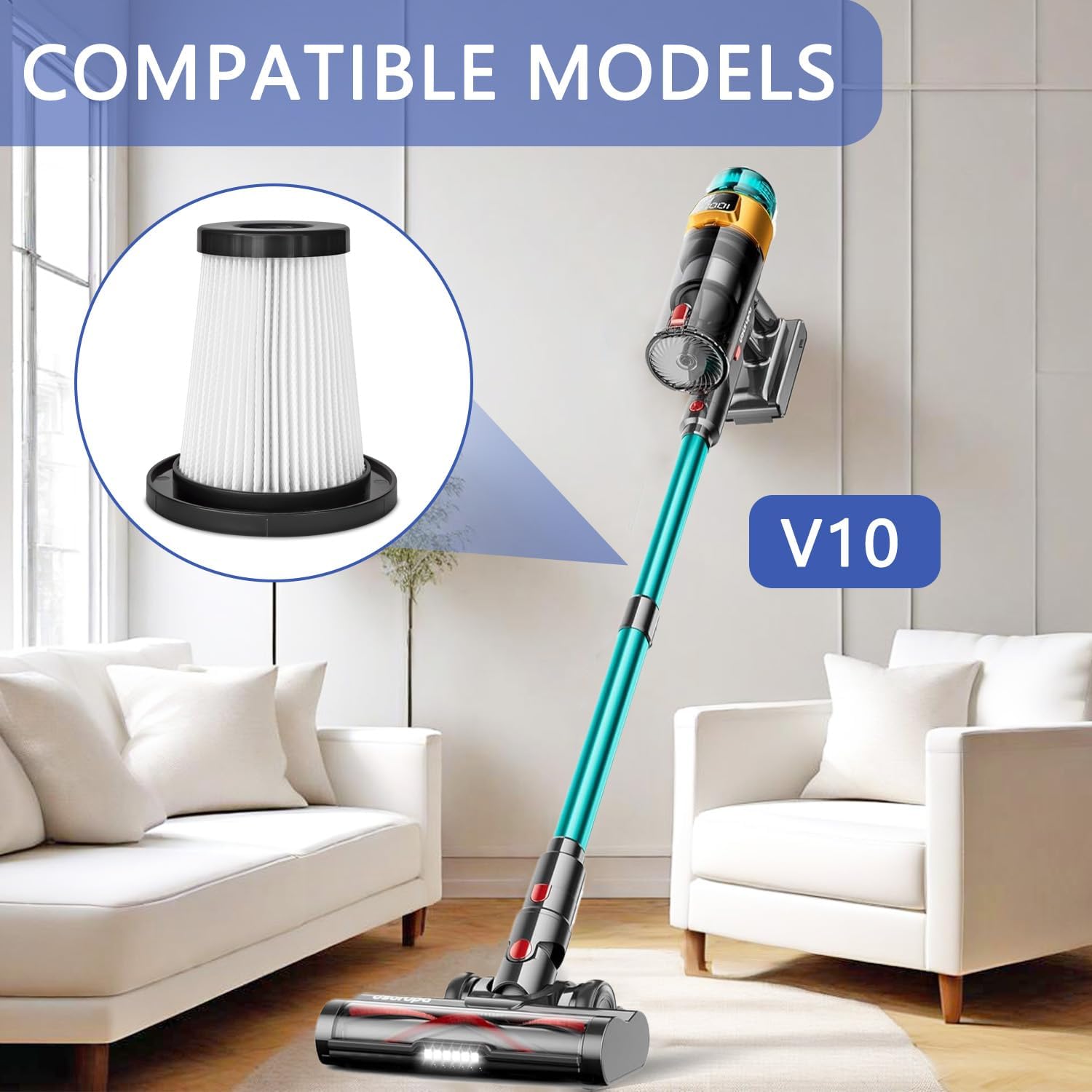 Stick Vacuum Filter Replacement Compatible with Dsorupa V10 Ultra Cordless Vacuum Cleaner-4PACK