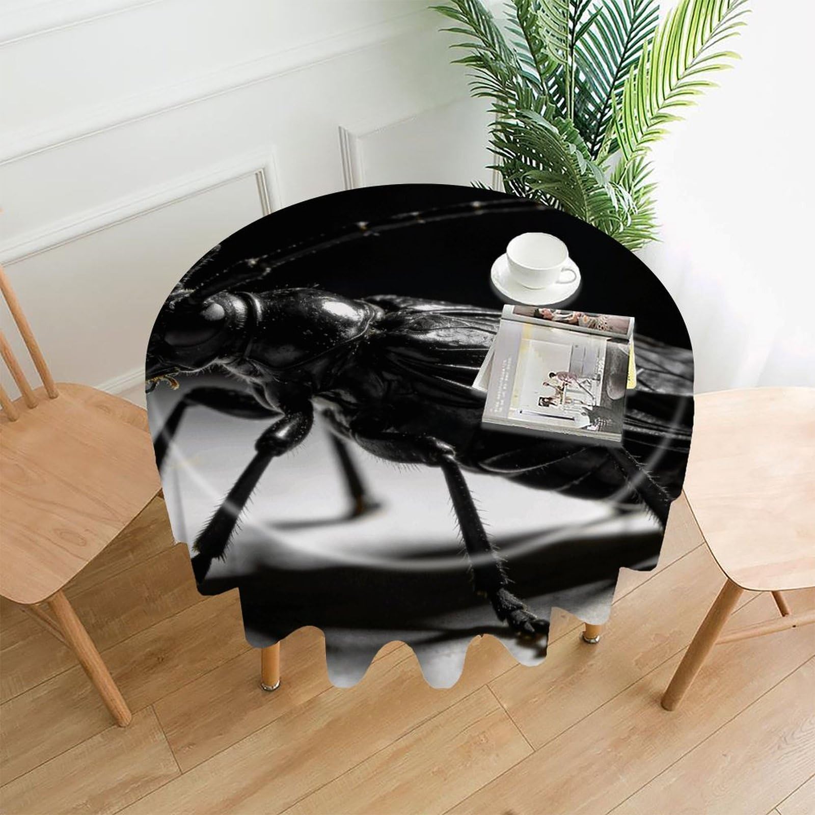 LZQPOEAS Insect-Black Tablecloth Easy to Clean Polyester Round Table Cover Washable Round Table Cloth Wrinkle-Free Circle Decoration Tablecloth for Kitchen and Dining Room 60"