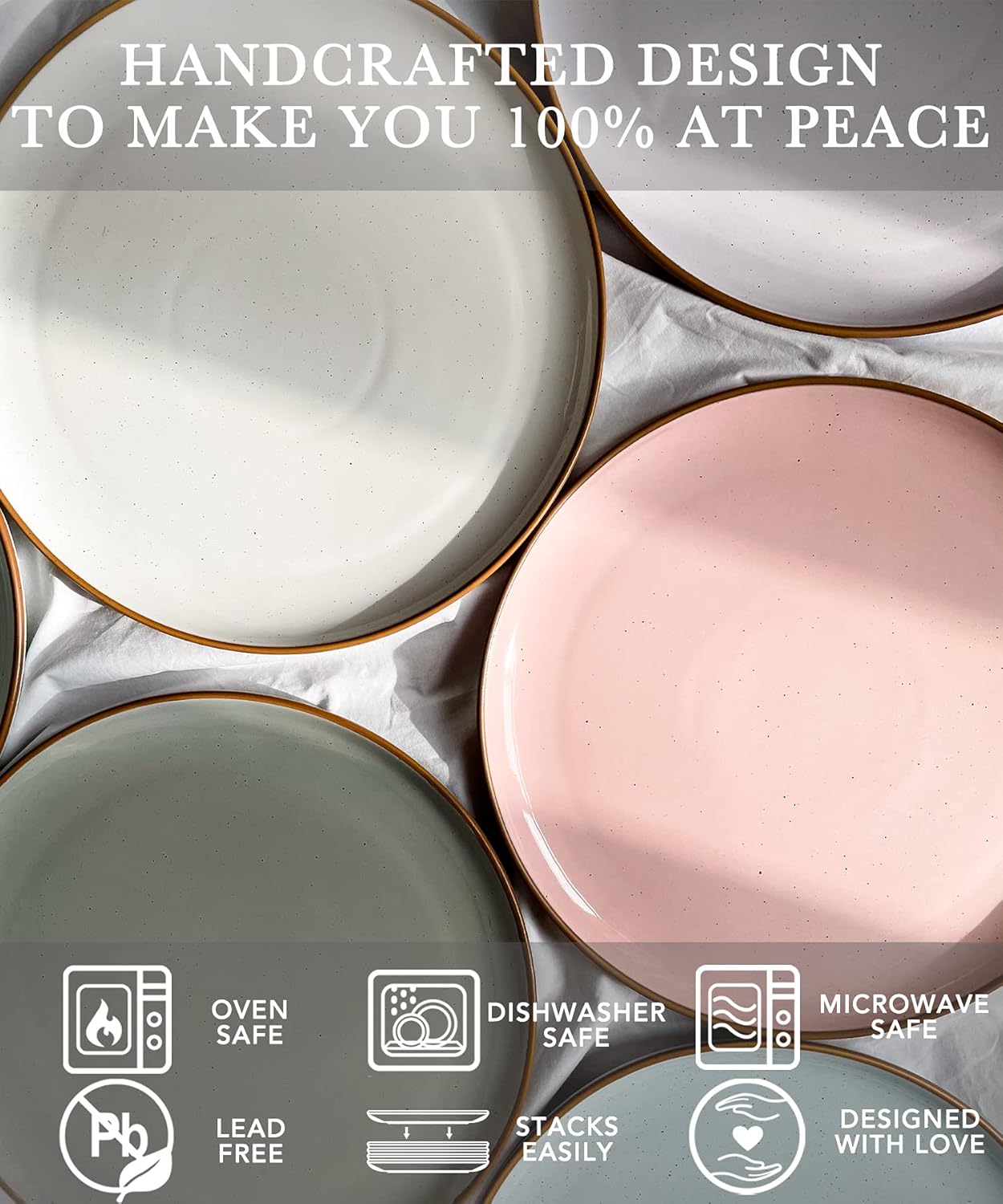 Amazon Crazy 🔥 Deals Mora Ceramic Dinner Plates Set of 6, 10 inch Dish Set - Microwave, Oven, and Dishwasher Safe, Scratch Resistant, Modern Rustic Dinnerware- Kitchen Porcelain Serving Dishes - Assorted Colors