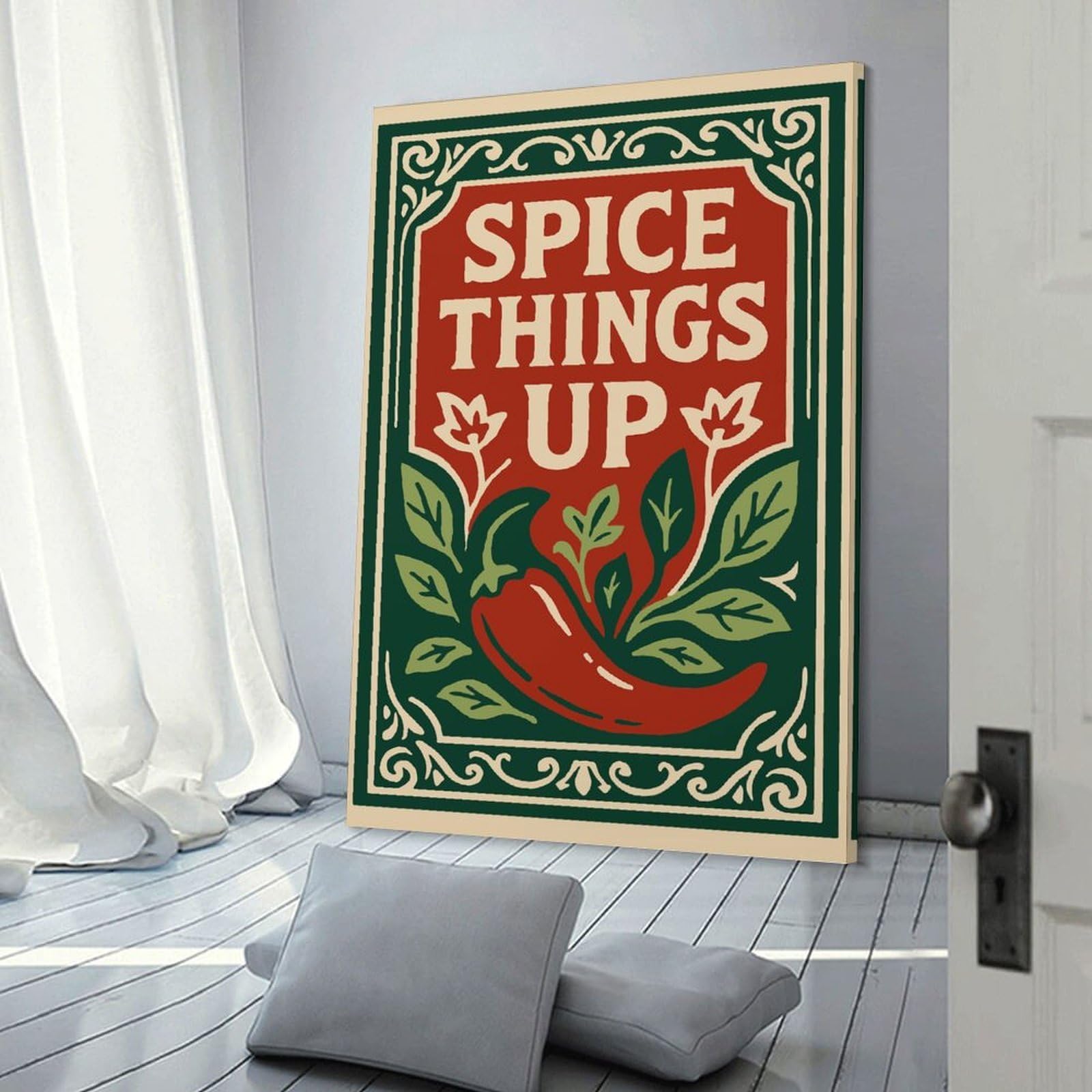 Junmoney Spice Things Up Chili Pepper Art Room Decor Wall Art 24x36inch(60x90cm), for Wall Displays, Bedrooms Or Room Updates, Ideal for Building A Coordinated Art Wall