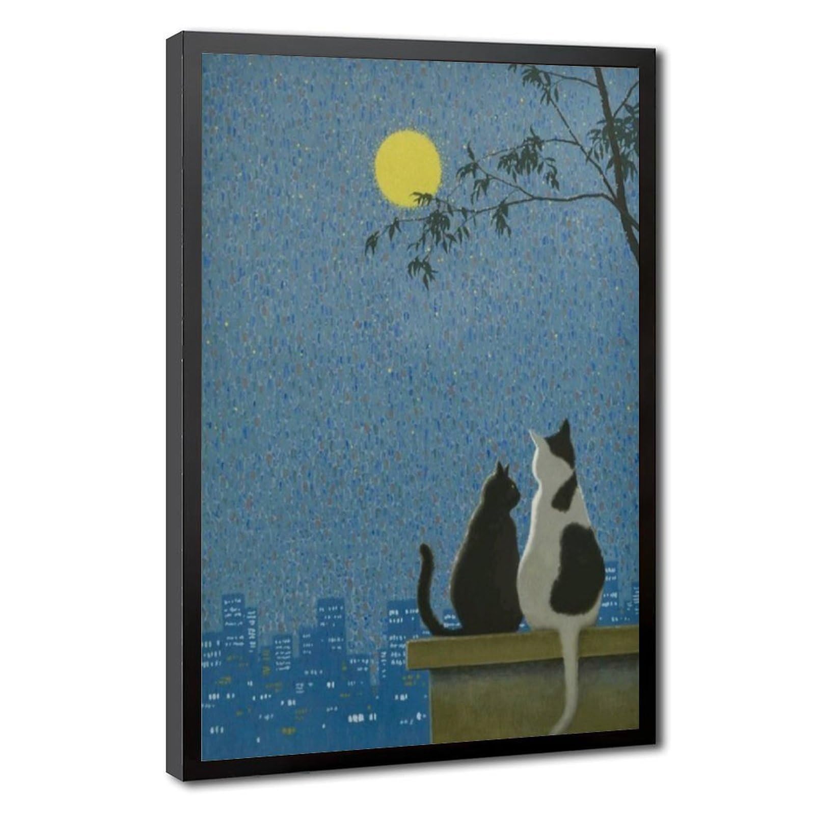 Bareronor Two Cats Admiring The Moon Canvas Poster Bedroom Decor Landscape Office Room Decor Gift 24" L X 36" W